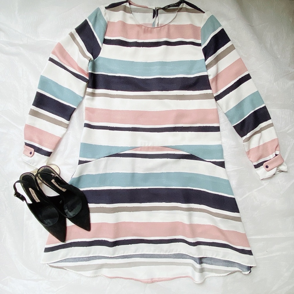Zara Stripe Dress Multi Pastel Colors Size S(NWOT)